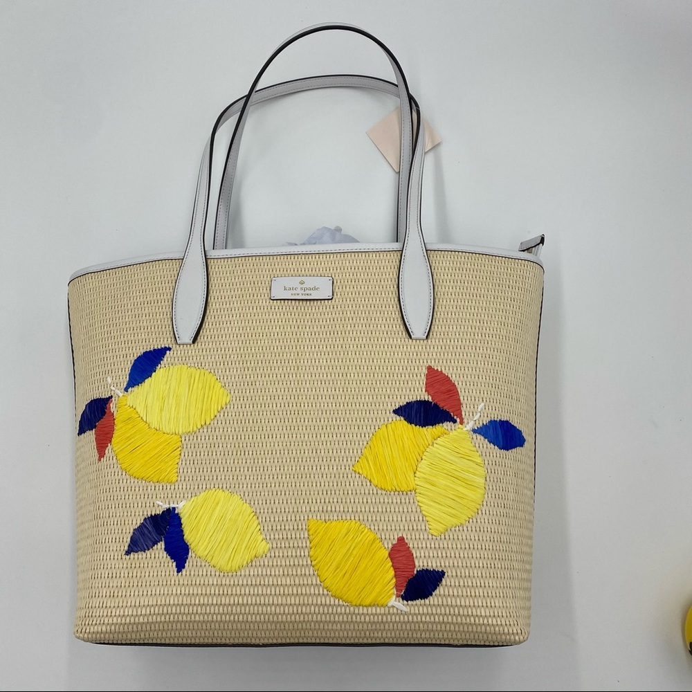 Kate Spade Ash Straw Large Tote in Lemon Zest NWT